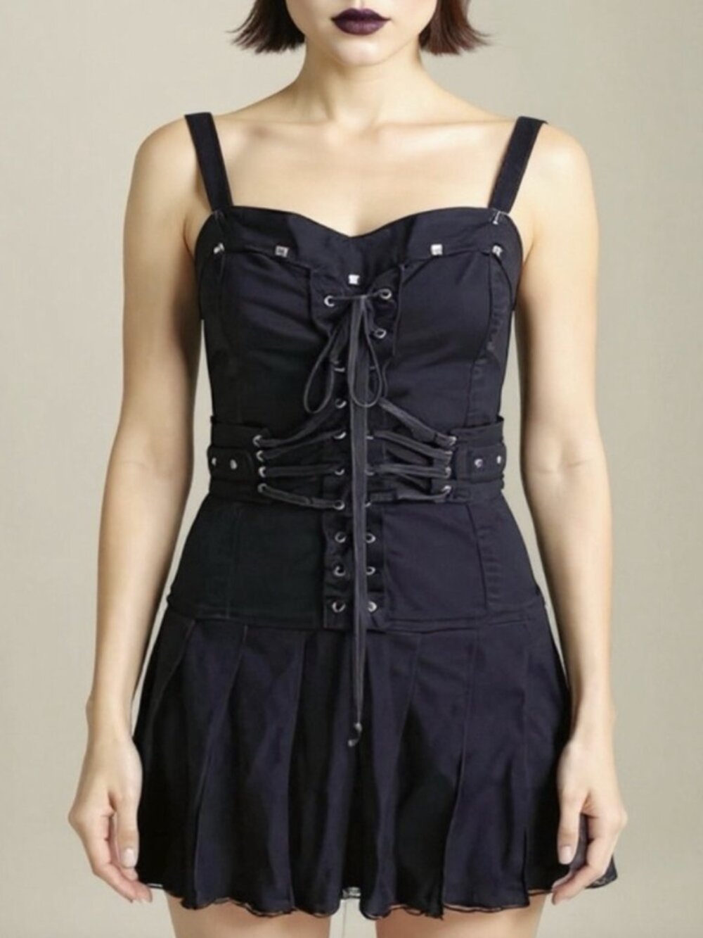 Tripp Nyc Daang Goodman Punk Goth Black Studded Corset Mini Dress Xl